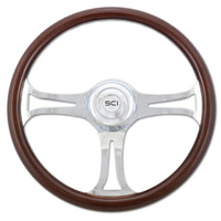 18" Chrome & Mahogany Steering Wheel (Various Designs)