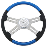 18" Classic Combo Leather & Burl Wood Rim Steering Wheel w Chrome 2-Spoke or 4-Spoke