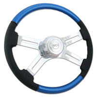 18" Classic Combo Leather & Burl Wood Rim Steering Wheel w Chrome 2-Spoke or 4-Spoke