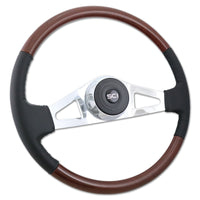 18" Classic Combo Leather & Burl Wood Rim Steering Wheel w Chrome 2-Spoke or 4-Spoke