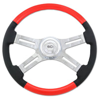 18" Classic Combo Leather & Burl Wood Rim Steering Wheel w Chrome 2-Spoke or 4-Spoke