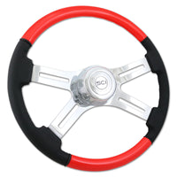 18" Classic Combo Leather & Burl Wood Rim Steering Wheel w Chrome 2-Spoke or 4-Spoke