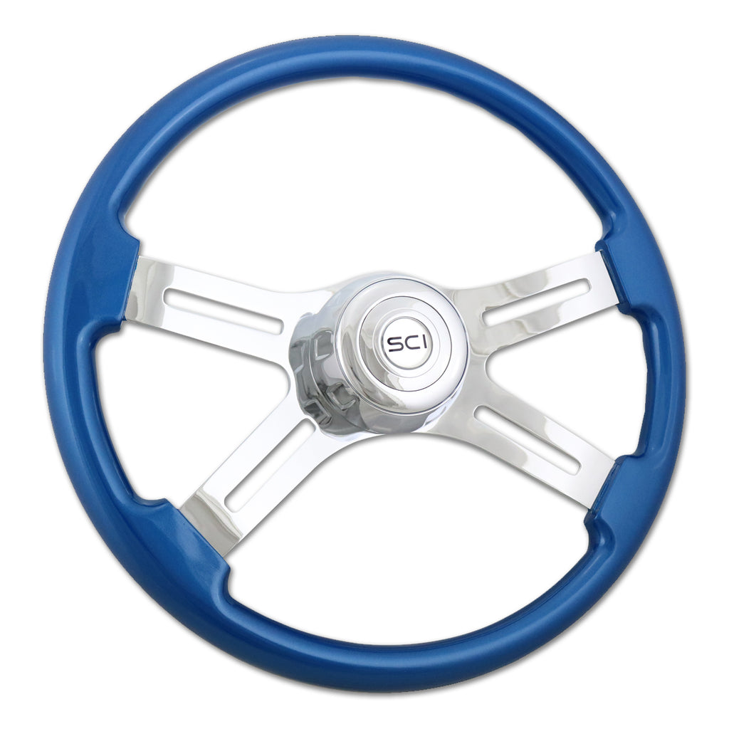 18" Painted Wood Rim Steering Wheel w/ Chrome 4-Spokes