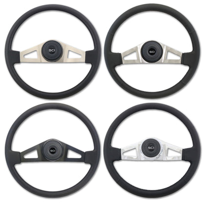 18" Pinion Polyurethane or Leather Steering Wheel w/ Chrome 2-Spokes