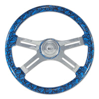 18" Printed Skulls Wood Rim Steering Wheel w/ Chrome 4-Spokes (Various Colors)