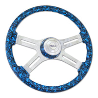 18" Printed Skulls Wood Rim Steering Wheel w/ Chrome 4-Spokes (Various Colors)