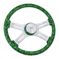 18" Printed Skulls Wood Rim Steering Wheel w/ Chrome 4-Spokes (Various Colors)