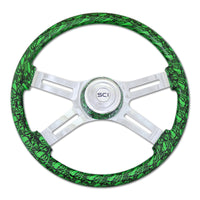 18" Printed Skulls Wood Rim Steering Wheel w/ Chrome 4-Spokes (Various Colors)