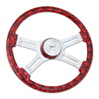 18" Printed Skulls Wood Rim Steering Wheel w/ Chrome 4-Spokes (Various Colors)
