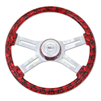 18" Printed Skulls Wood Rim Steering Wheel w/ Chrome 4-Spokes (Various Colors)