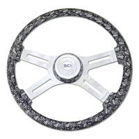 18" Printed Skulls Wood Rim Steering Wheel w/ Chrome 4-Spokes (Various Colors)