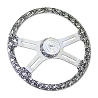18" Printed Skulls Wood Rim Steering Wheel w/ Chrome 4-Spokes (Various Colors)