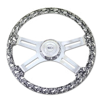 18" Printed Skulls Wood Rim Steering Wheel w/ Chrome 4-Spokes (Various Colors)