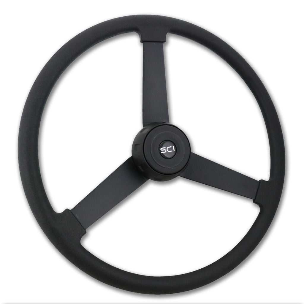 20" Black Rim Steering Wheel - Painted, Chrome or Black 3-Spoke (Beast, General, Old School, Hoss, Lawrence)