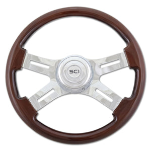 16" 3-Spoke or 4 Spoke Mahogany Wood Rim Steering Wheel