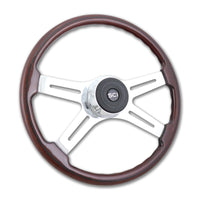 18" Eastwood or 20" Fury Mahogany Wood Rim Steering Wheel w/ Chrome 4-spokes