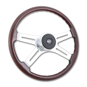 18" Eastwood or 20" Fury Mahogany Wood Rim Steering Wheel w/ Chrome 4-spokes