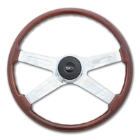 18" Eastwood or 20" Fury Mahogany Wood Rim Steering Wheel w/ Chrome 4-spokes