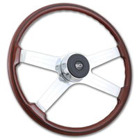 18" Eastwood or 20" Fury Mahogany Wood Rim Steering Wheel w/ Chrome 4-spokes