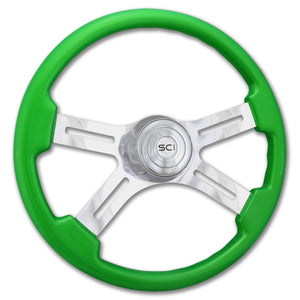 "Diesel" - 18" Painted Wood Rim Steering Wheel w/ Polished Aluminum Spokes and Chrome Horn Button & Bezel