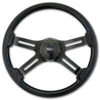 "Phantom" - 18" Painted Wood Rim Steering Wheel w/ Black Chrome 4-Spokes