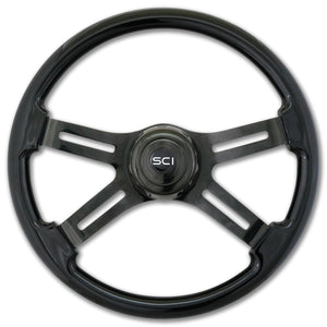 "Phantom" - 18" Painted Wood Rim Steering Wheel w/ Black Chrome 4-Spokes