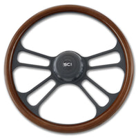 "Phoenix" - Mahogany Rim Steering Wheel - Matte Black Aluminum w/ 4-Spokes