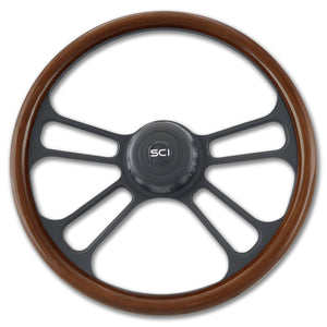 "Phoenix" - Mahogany Rim Steering Wheel - Matte Black Aluminum w/ 4-Spokes