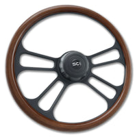 "Phoenix" - Mahogany Rim Steering Wheel - Matte Black Aluminum w/ 4-Spokes