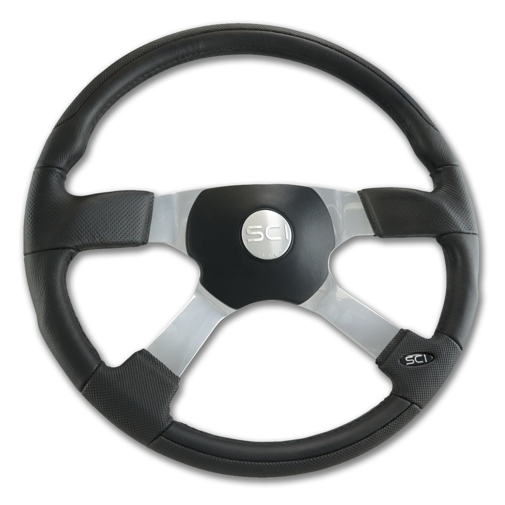 Steering Creations "Trucker 4" Polyurethane Steering Wheel w/ 4 Polished Aluminum Spokes