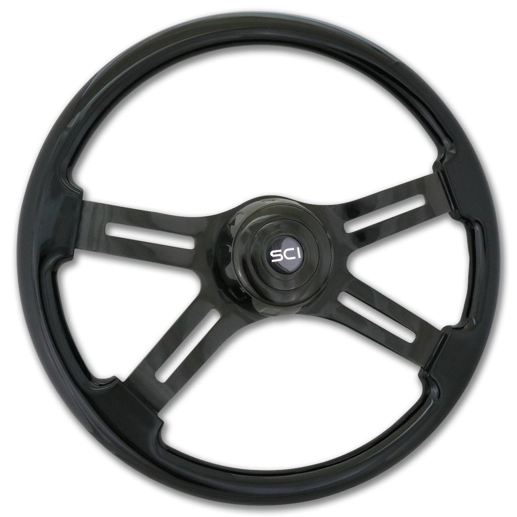 18" Phantom - Painted Wood Rim Steering Wheel w/ Black Chrome 4-Spokes