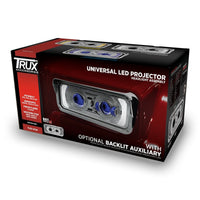 Trux Chrome LED Projector Headlight Assembly Housing Bucket w Opt. Aux. Backlight