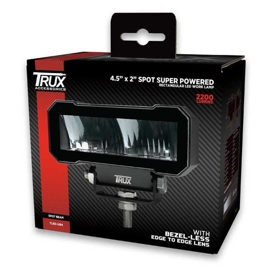 Trux 2200 Lumen, 4.5" x 2.5" Mini Bezel-Less Super Powered LED Square Spot/Work Lamp