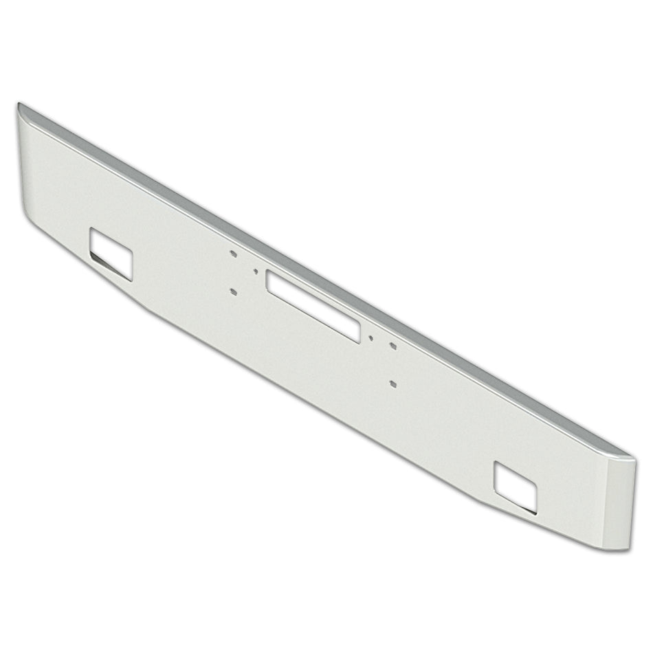 1989+ Western Star 16" Tapered Rolled End 7GA Steel Chrome Bumper w Tow, Mount & Fog Light Holes