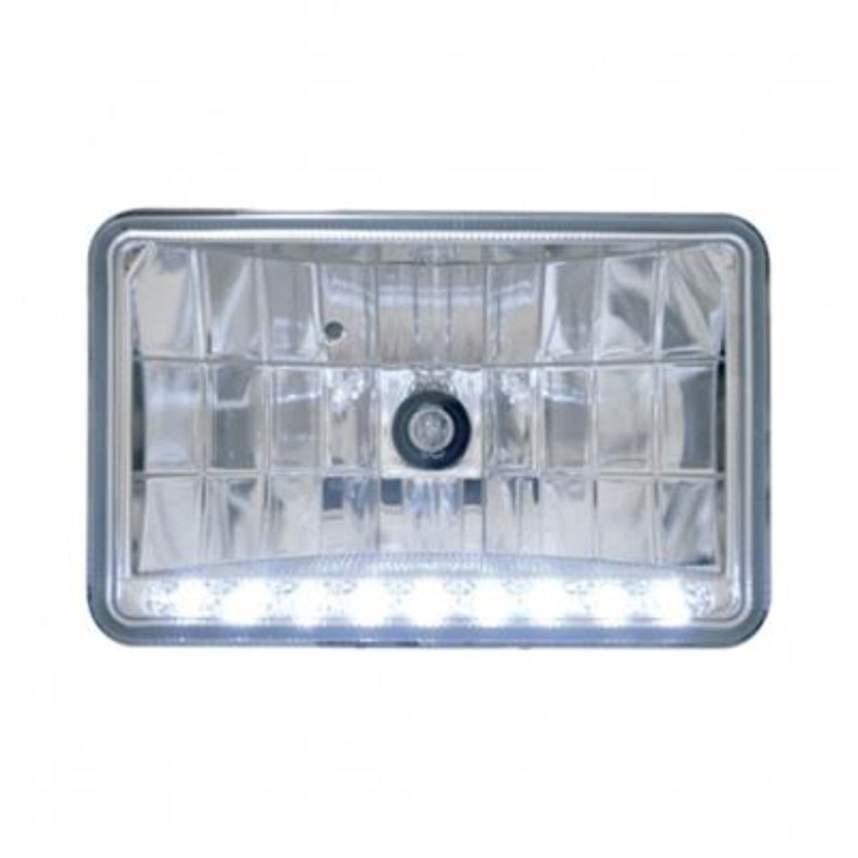 ULTRALIT - 4" X 6" Crystal Headlight w 9 White LED Position Light - Low or High Beam
