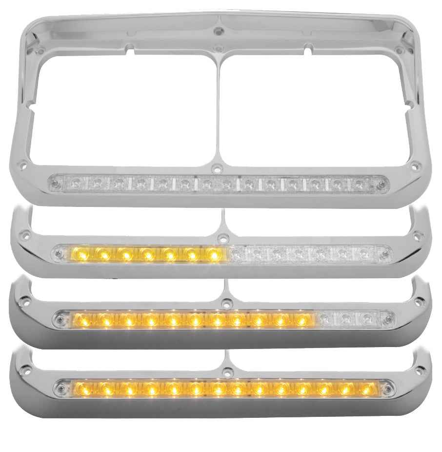 Sequential LED Rectangular Dual Headlight Bezel w/ Visor