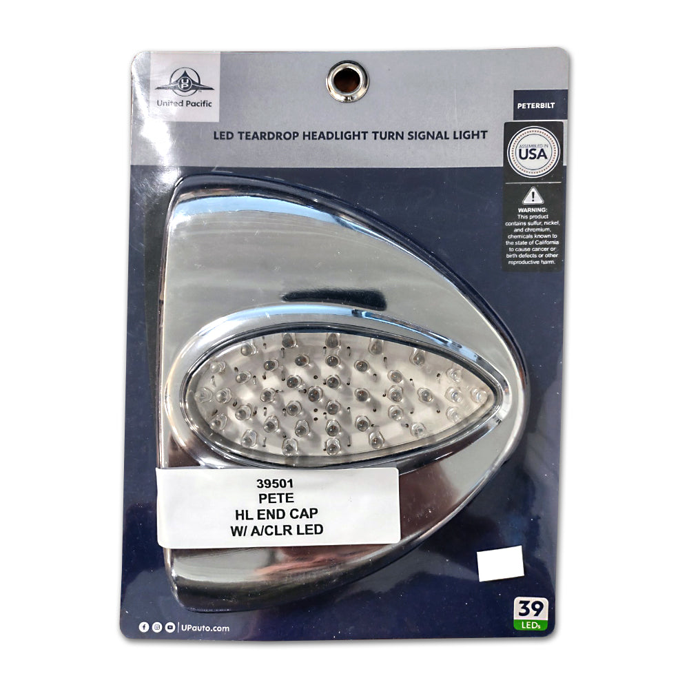 39 LED Teardrop Headlight Turn Signal Light Cover For Peterbilt Amber