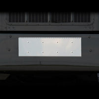 Roadwork's Stainless Steel Hinged Tow Pin Cover with Holes for 2 License Plates for Peterbilt 389