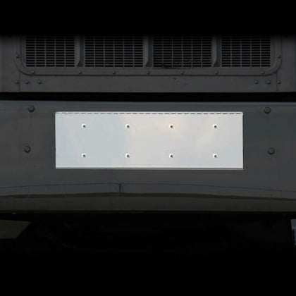 Roadwork's Stainless Steel Hinged Tow Pin Cover with Holes for 2 License Plates for Peterbilt 389