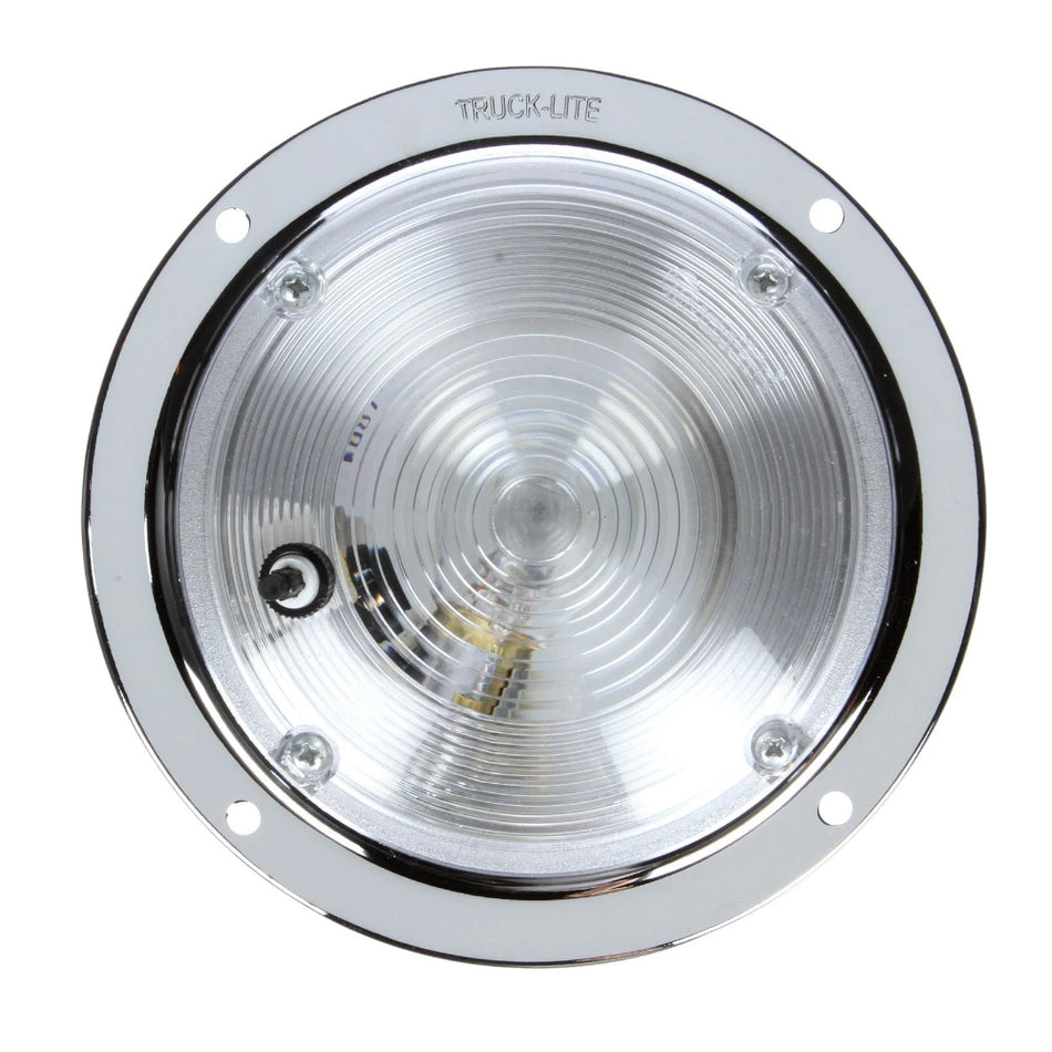 80 Series, Incandescent, 1 Bulb, Round Clear, Dome Light, Chrome Bracket Mount Push Button Switch, 12V