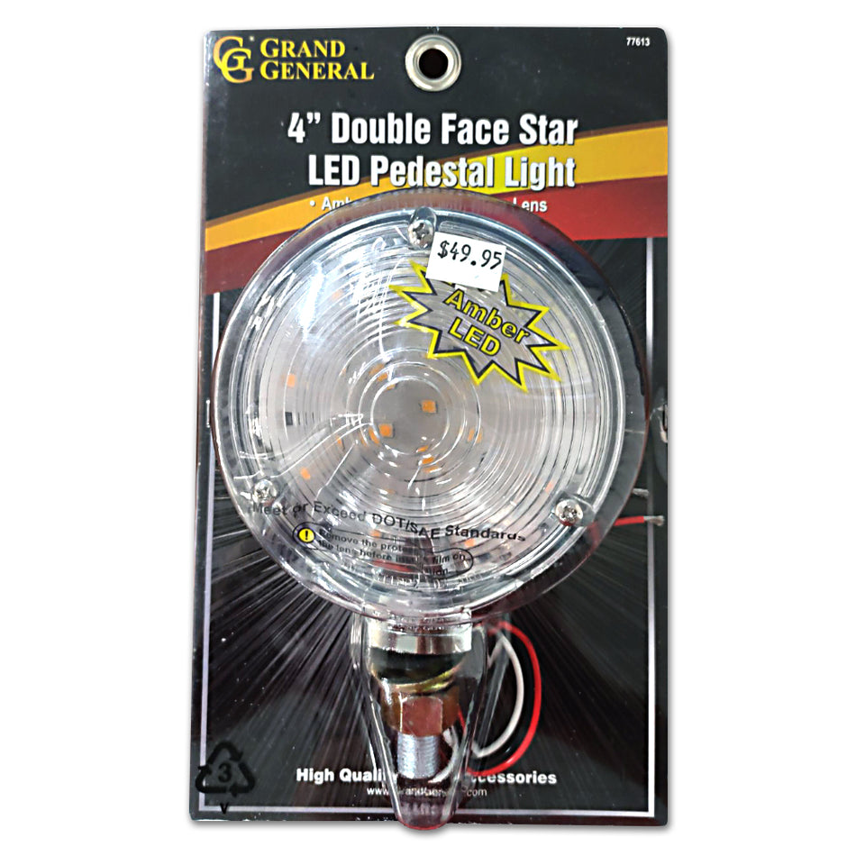 4" Double Face Star LED Pedestal Light (Amber/Red w Clear lens)