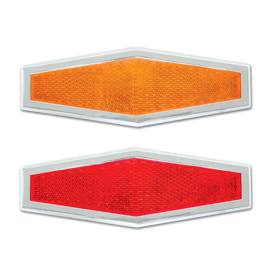 Grand General Diamond Shape Stick-On Reflector w Chrome Trim (Amber or Red)