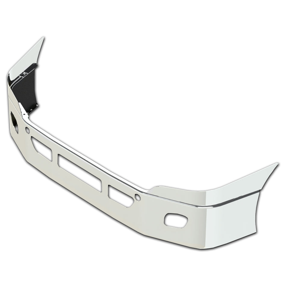 2012+ Freightliner Cascadia 14" Set Back Axle 10Ga Steel Chrome Bumper w Bolt, Light, Tow Pin & Vent Holes