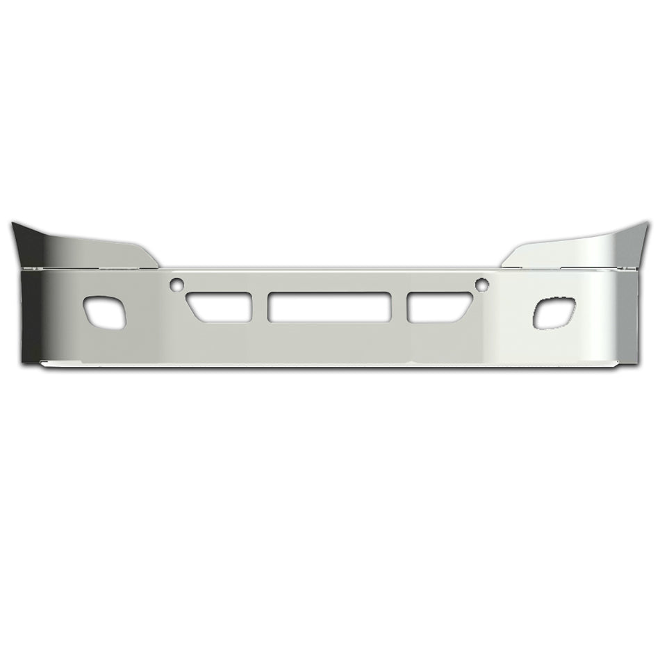 2012+ Freightliner Cascadia 14" Set Back Axle 10Ga Steel Chrome Bumper w Bolt, Light, Tow Pin & Vent Holes