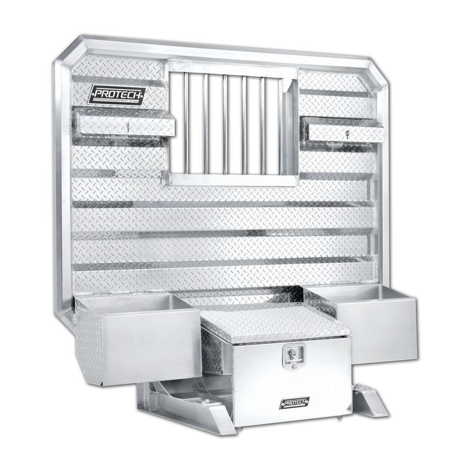 ProTech 68" x 70" Cab Rack w Window - 2 Chain Hangers & 2 Chain Trays - Berube's Truck Accessories
