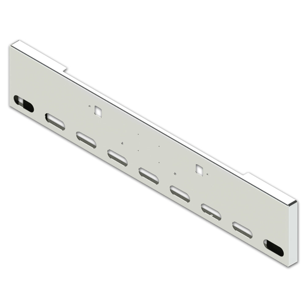 Peterbilt 365/388/389 18" Box End 7GA Chrome Steel Bumper w Bolt, Tow Pin, License Plate, 9 Oval Light Holes