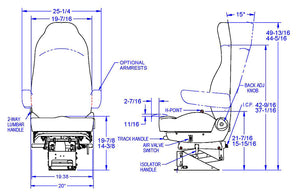 Seats Inc.™ Heritage "Silver" Black Vinyl, High Back Truck Seat w/o Glide-A-Lator™ Isolator