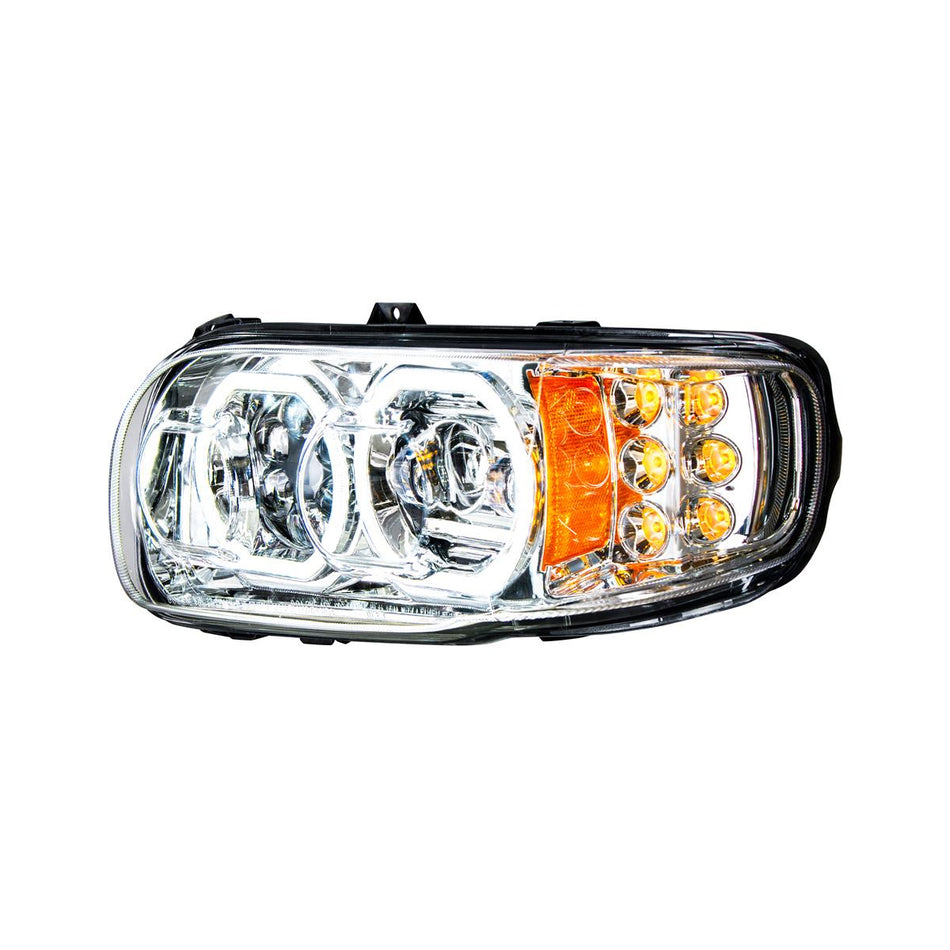Peterbilt 388/389 Chrome or Blackout 10 LED Headlight w LED Turn Signals