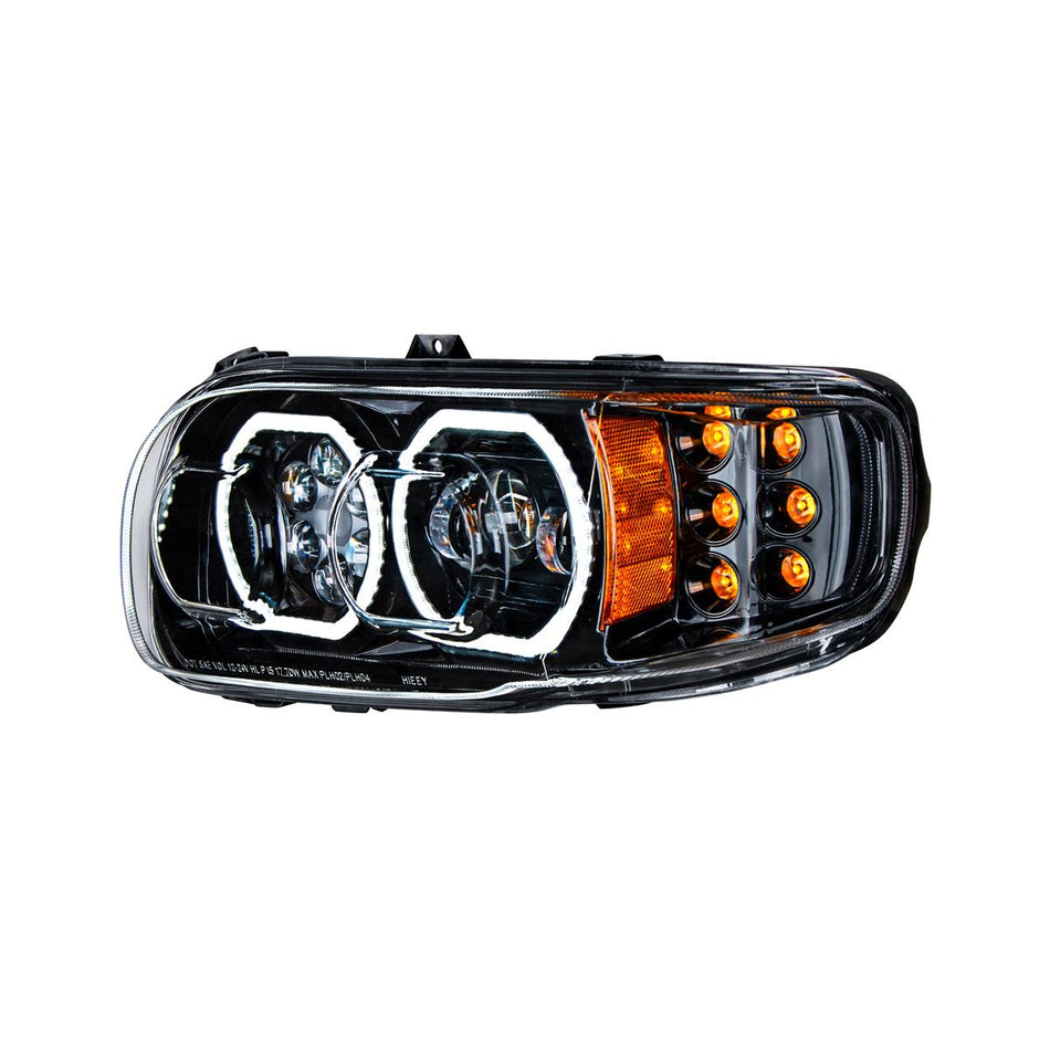 Peterbilt 388/389 Chrome or Blackout 10 LED Headlight w LED Turn Signals