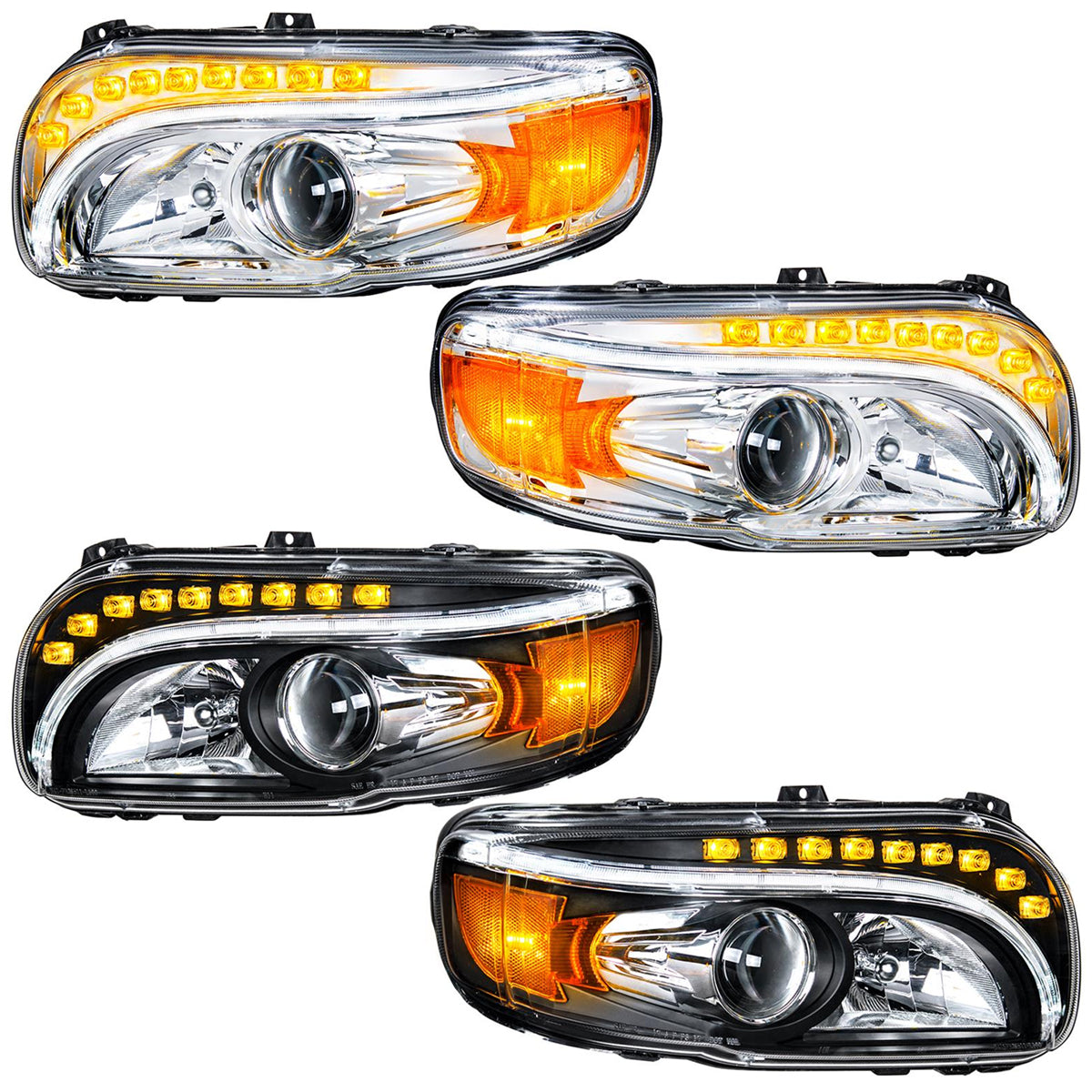 Peterbilt 388/389 Chrome or Blackout Projection Headlight with LED Turn Light